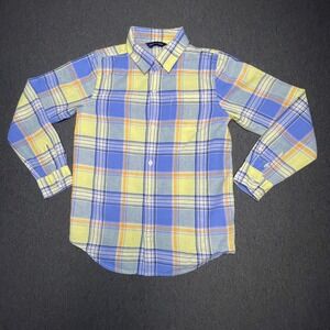 Janie and Jack Boys 8 Linen Cotton Shirt Blue Yellow Plaid Button Down